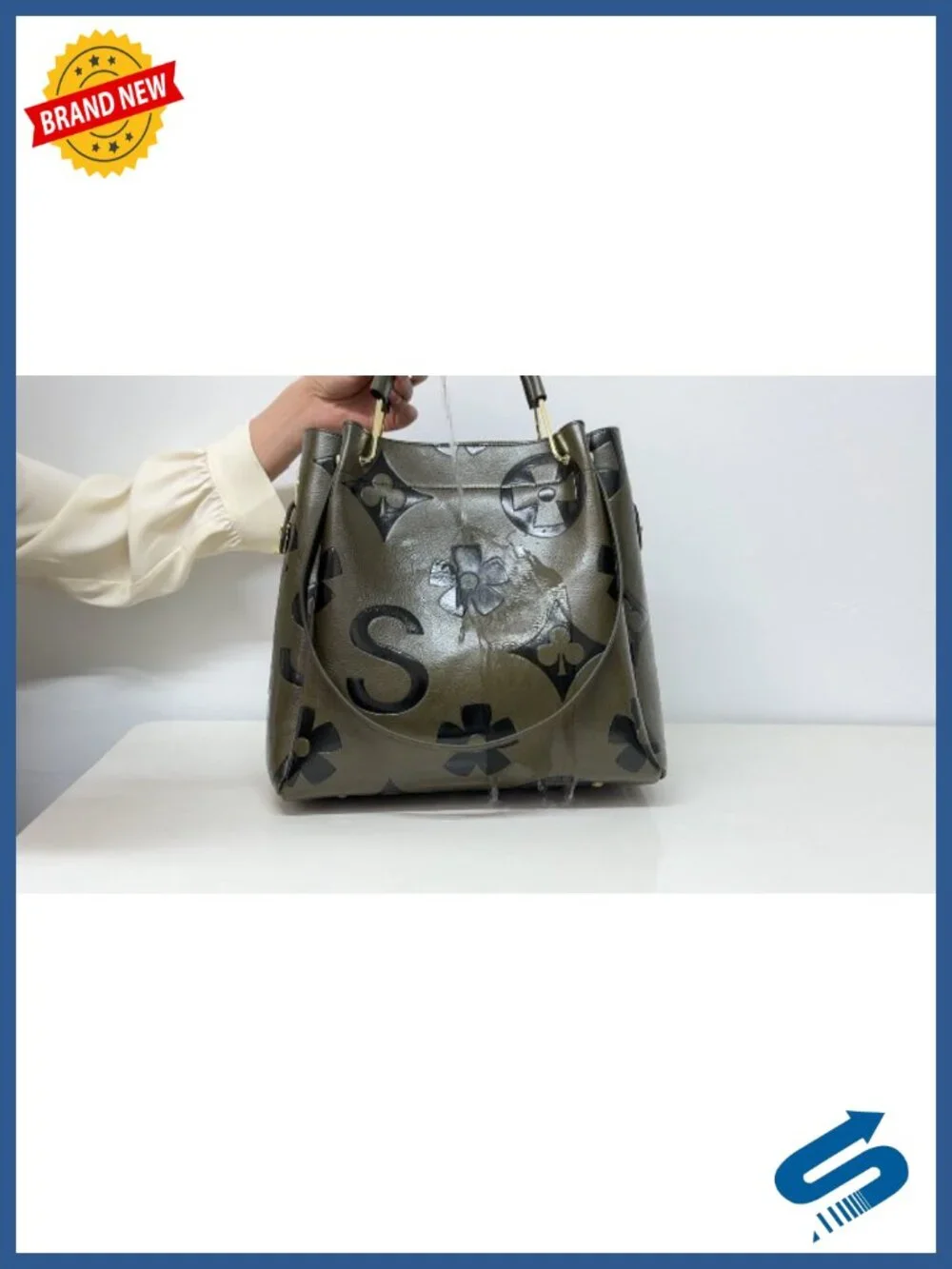 Floral Embossed Vegan Leather Top Handle Satchel Tote Shoulder Bag Set with